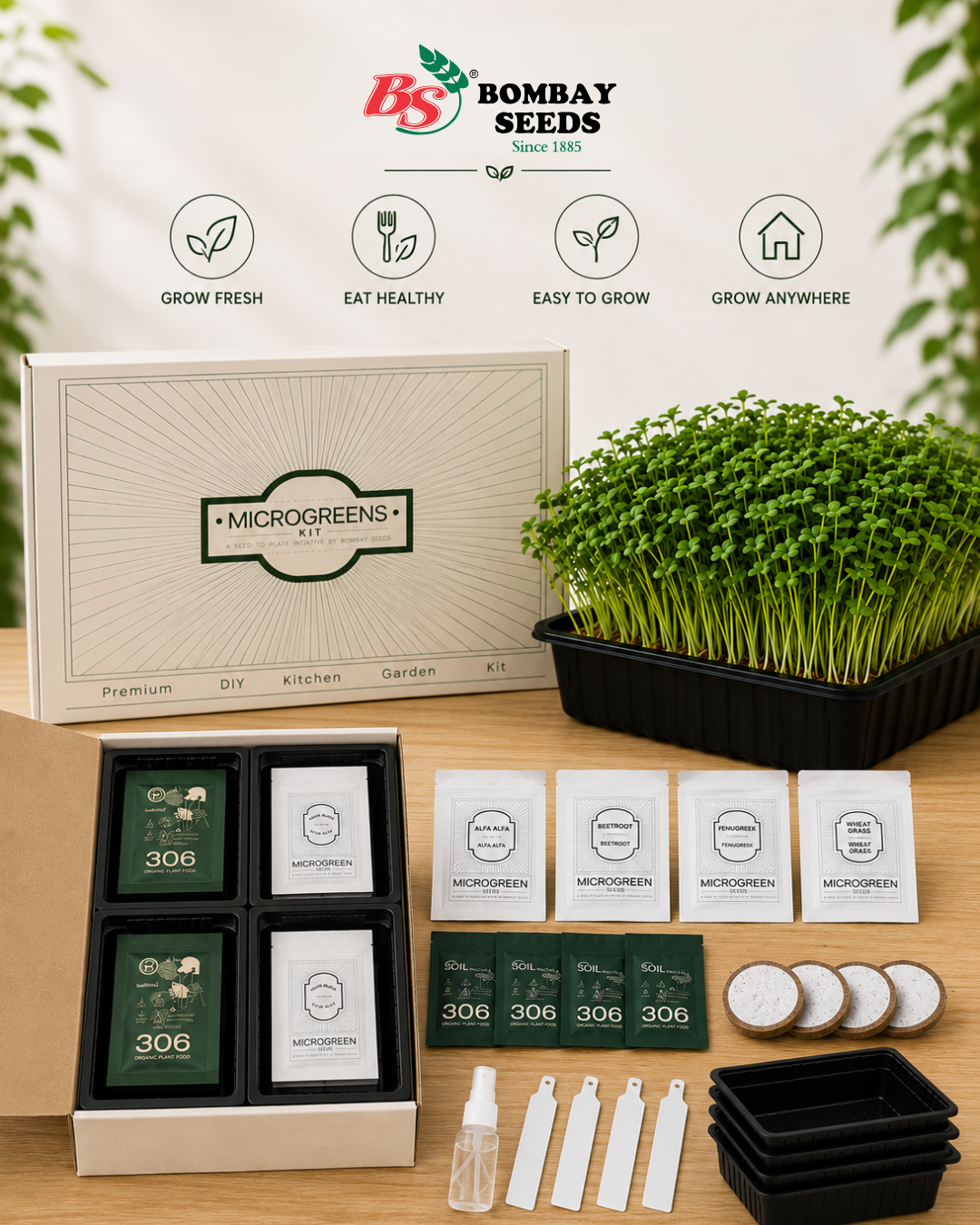 Sprouts &amp; Detox Blend - Microgreen Kit of 4 [Wheat Grass, Alfalfa, Fenugreek, Beetroot]