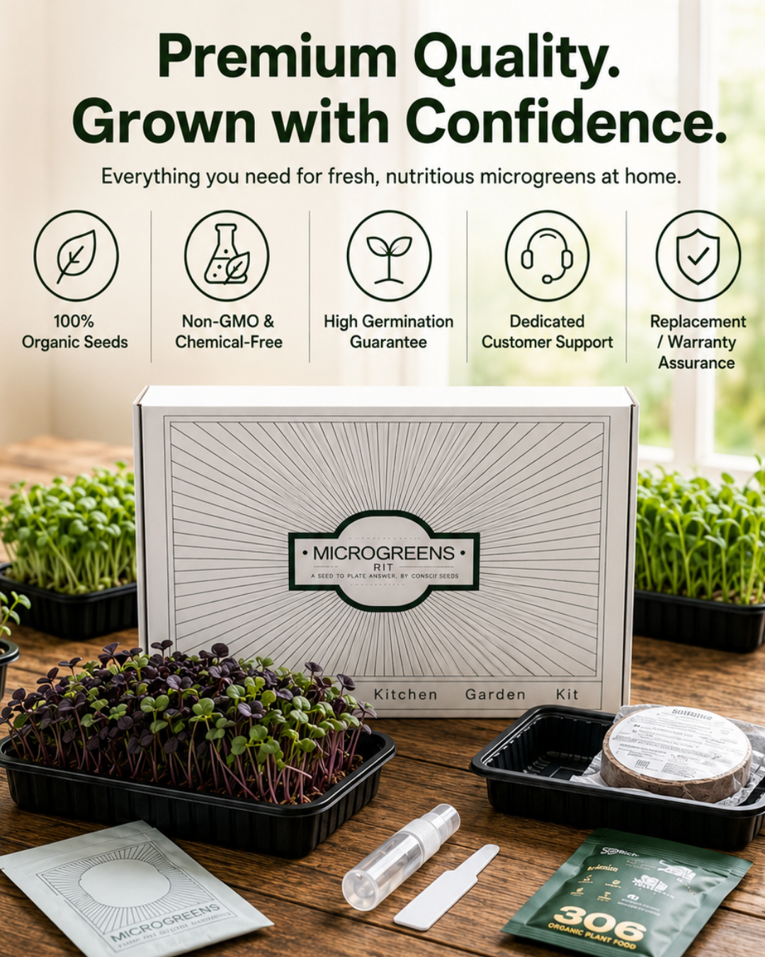 Sprouts &amp; Detox Blend - Microgreen Kit of 4 [Wheat Grass, Alfalfa, Fenugreek, Beetroot]