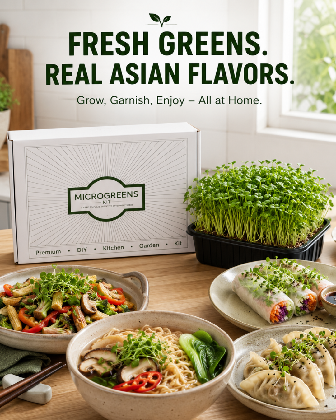Asian Greens Mix - Microgreen Kit of 4 [ Pak Choi, Chinese Cabbage, Spinach, Radish (White)]