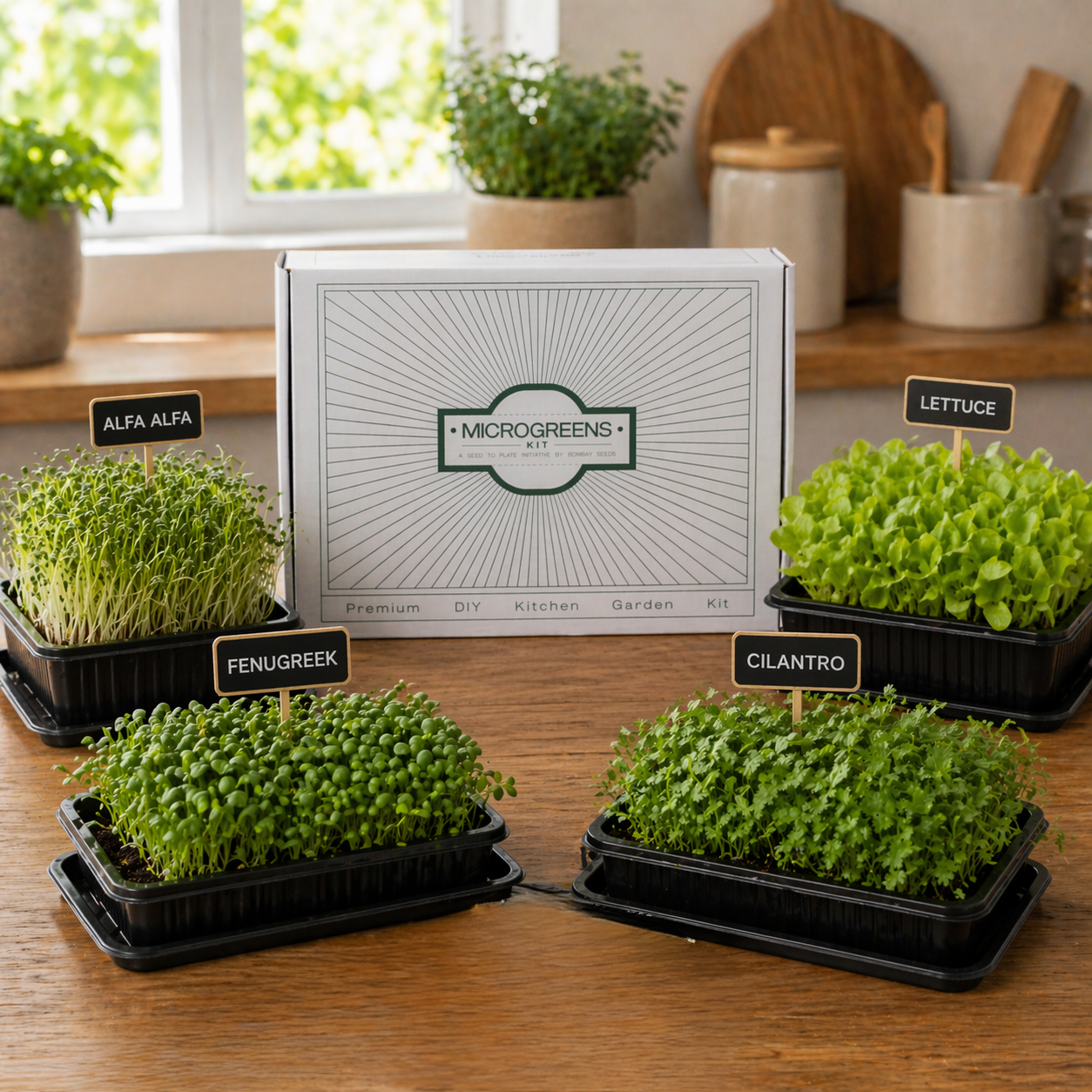 Bold &amp; Zesty Greens - Microgreen Kit of 4 [Alfa Alfa, Fenugreek, Cilantro, Lettuce]